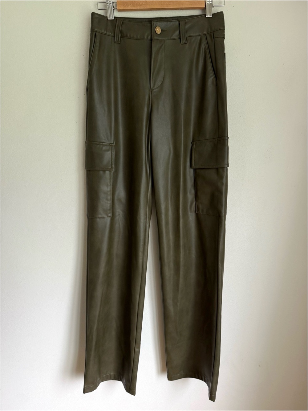 Zara Faux Leather Cargo Pants In Olive Green - Picture 3 of 7